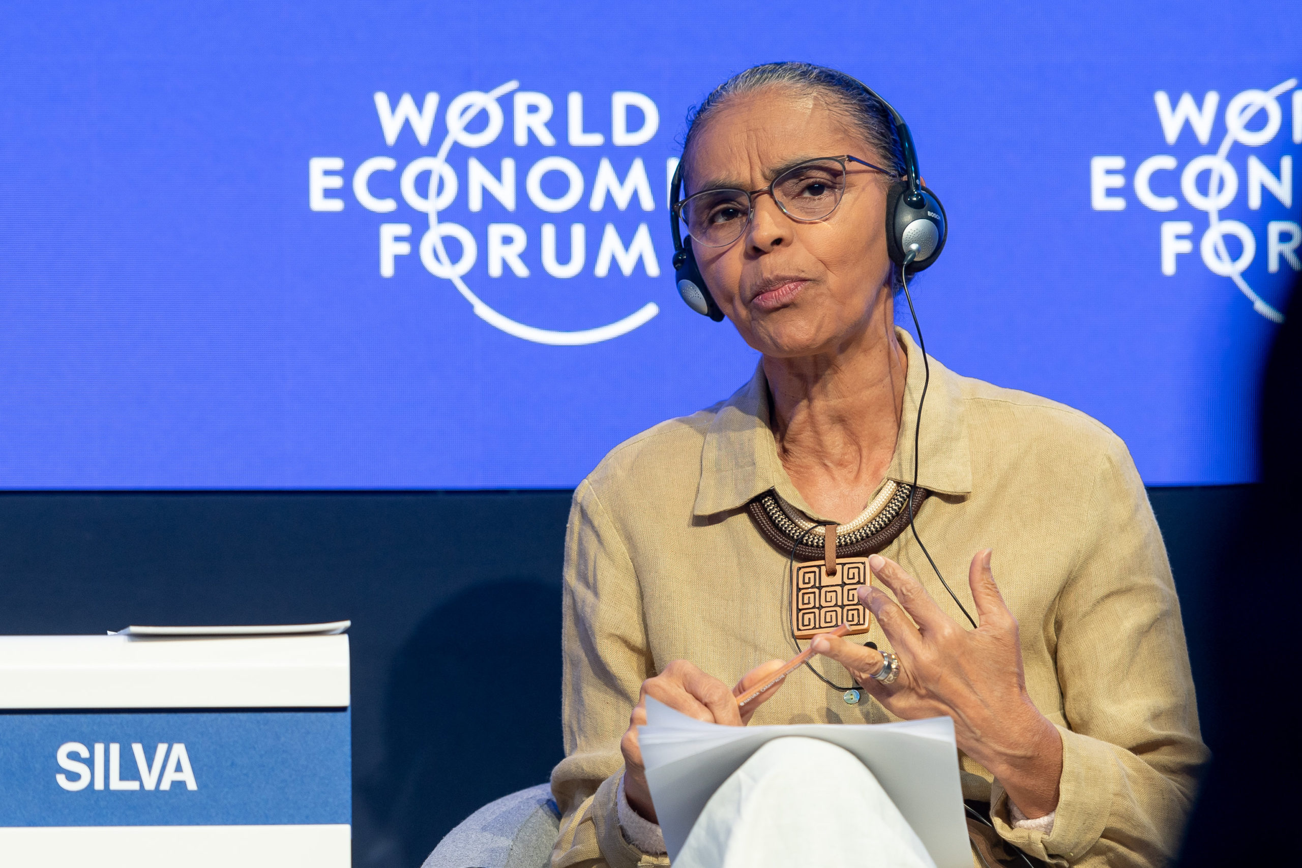 Marina Silva no painel "Brazil: A New Roadmap", no Fórum Econômico Mundial 2023 em Davos (Foto Sandra Blaser_WEF)
