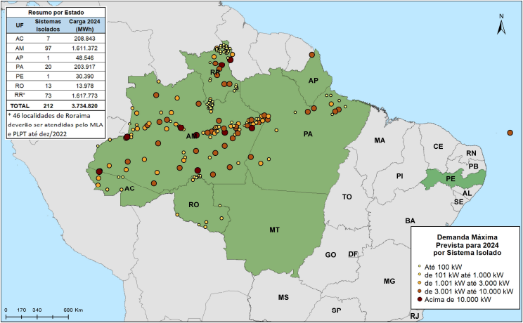 Mapa 1 – Sistemas Isolados do Brasil (Fonte: EPE 2022)