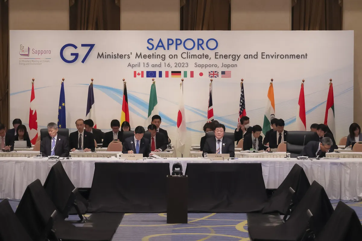 G7 deixa carvão passar e cria plano para minerais críticos. Na imagem: Ministros de Energia e Meio Ambiente do G7 durante encontro em Sapporo, no norte do Japão, em 2023 (Foto: Governo do Japão)