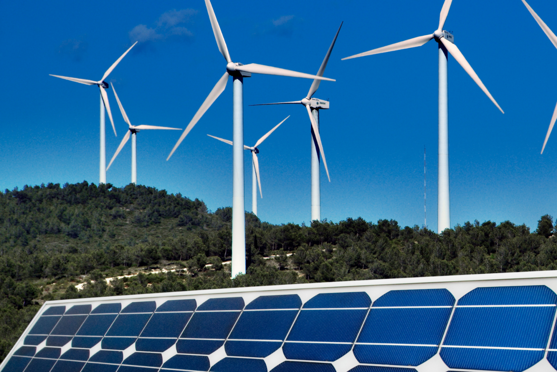 Novas usinas solares e eólicas adicionaram 4 GW de capacidade no primeiro semestre. Na imagem: Turbinas eólicas e placas solares fotovoltaicas (Foto: Divulgação/Ember)
