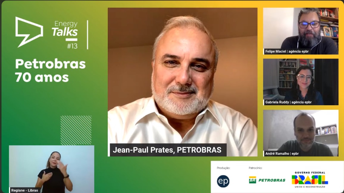 Captura de tela da participação de Jean Paul Prates, CEO da Petrobras, no Energy Talks #13, evento virtual da agência epbr, em 19/10/23. Na pauta: "Petrobras 70 anos": planos da Petrobras, guerra, biorrefino, hidrogênio, etc