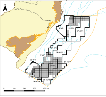 Mapa com a localização dos blocos na Bacia de Pelotas (Infográfico: ANP)
