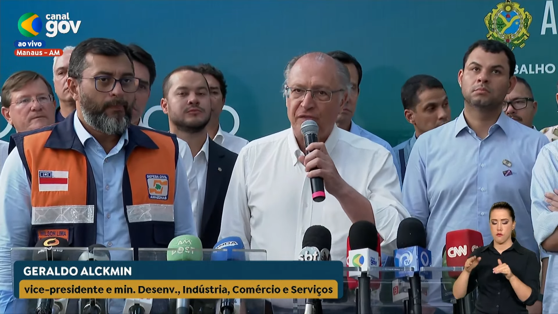 Vice-presidente, Geraldo Alckmin, e comitiva de ministros falam sobre estiagem no norte do Brasil e a possibilidade do acionamento de térmicas a diesel (Foto: Reprodução)